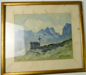 Hans Kleiber Munich 1938 oil on cardboard summit cross 40x45 cm GT-520 - Picture 1 of 11