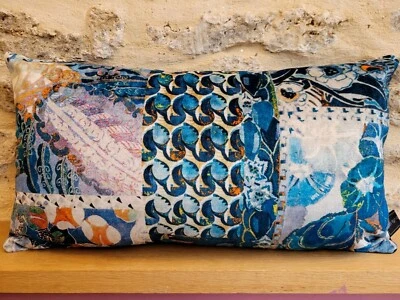 GP & J Baker Barcelona Kilim Aztec Orange & Blue Velvet Cushion Cover Oblong - Image 1 of 4