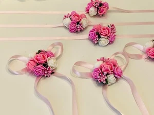 Brautjungfer Blumen Armband Bridesmaid Corsage Rosa Bändchen Wedding Hochzeit - Bild 1 von 9