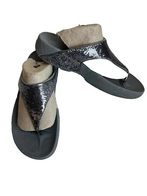 Сандалии-шлепанцы FitFlop размер 10 Electra оловянные серебристые с блестками стринги на платформе - Изображение 1 из 4