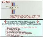 1966 FORD MUSTANG OWNER'S MANUAL WITH ENVELOPE REPRINT **BRAND NEW**
