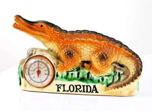Vintage Japanese Alligator Thermometer Mid Century Florida Ceramic Figurine 5.5' - Picture 1 of 9