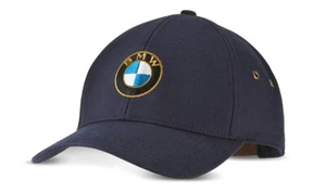 BMW Classic Baseball Cap Golden Logo Adjustable Leather Strap 80162463137 - Picture 1 of 6