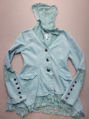 Nick & Mo Women Coatigan Small Blue Hooded Jacket Heather Mid-Length Long - Image 1 of 4