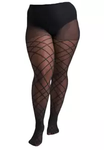 Mallas Criss Cross Patrón de Línea Geométrica Transparentes 30 Denier Talla Grande Negras 12-32 - Imagen 1 de 12