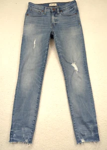 Madewell Womens Jeans 9" High Rise Skinny 27 Blue Denim Raw Frayed Hem Medium - Picture 1 of 16