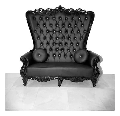 双高靠背椅大号王座黑色皮革黑色框架 — 第 1/3 张图片