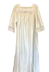 Vtg Christian Dior Satin Women's Long Nightgown Lace Ribbon Ivory/Cream Medium - Picture 1 of 15