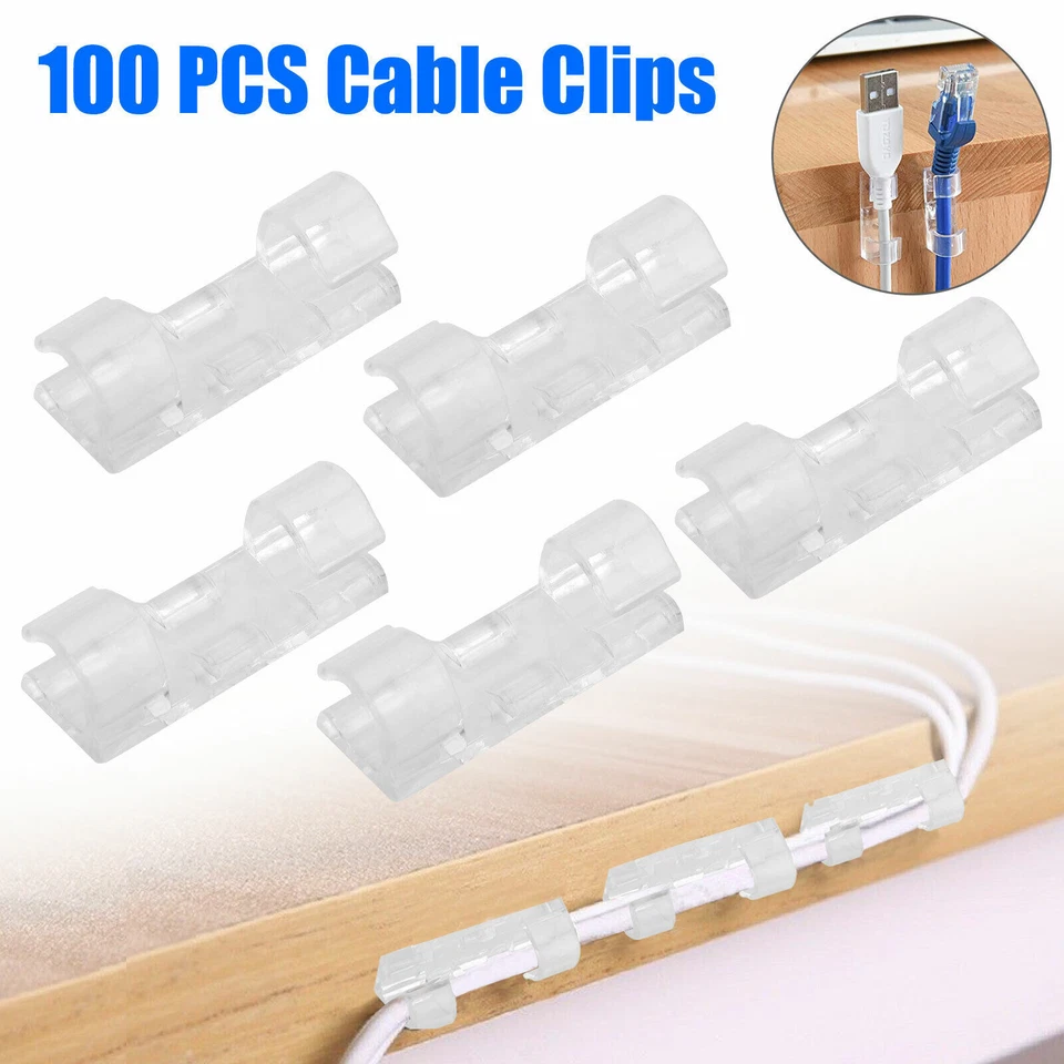 100Pcs Cable Clips Self-Adhesive Tie Cord Management Wire Holder Organizer Clamp - Image 1 of 4