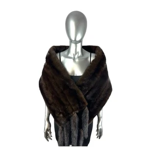 Dunkle Mahagoni doppelseitige Nerz Stola mit Schwänzen, 60" L, zertifiziertes Vintage Fell mit Tasche - Bild 1 von 10