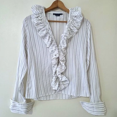 VTG Y2K Ralph Lauren Blue Label Ruffle Top Sz 10 90s Stripe Poet Preppy Academia - Image 1 of 4