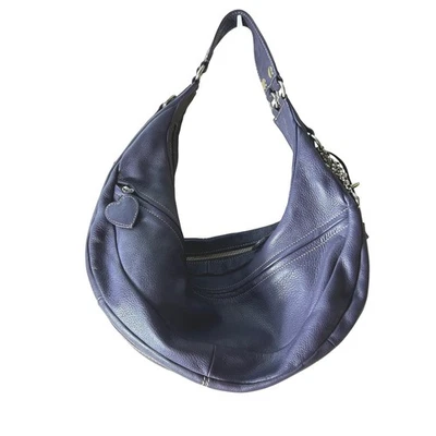 Bolso Hobo de Cuero Elliott Lucca Bolso de Hombro Púrpura Diseñador Detalle de Dije Foto 1 de 4