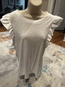 Nation Solid White Ruffled Cap Sleeve Top L - Bild 1 von 5