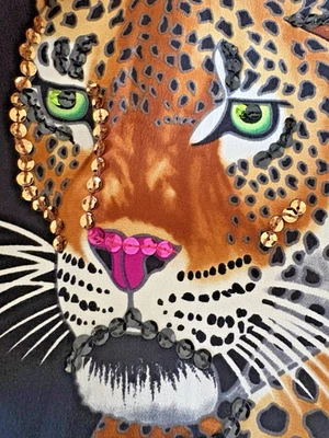 Traje Diane Gilman Med 3 piezas para mujer nuevo con etiquetas negro seda leopardo floral lentejuelas pequeño M Foto 1 de 4