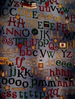Vintage-2 yds x 44"- Alphabet/School Themed Pics- Blue/Gray  Background-Deb Mumm - Image 1 of 4