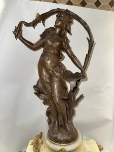 La Nymphe Des Eaux By Moreau Antique Nouveau French Clock Statue - Picture 1 of 12