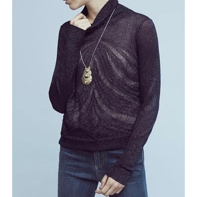 Suéter Anthropologie Angel of North Cuello Alto Ligero Azul Marino Brillo XS Foto 1 de 4