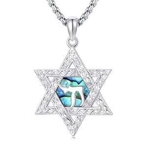 Star of David Necklace 925 Sterling Silver Jewish Star Necklace Chai Pendant ... - Picture 1 of 7