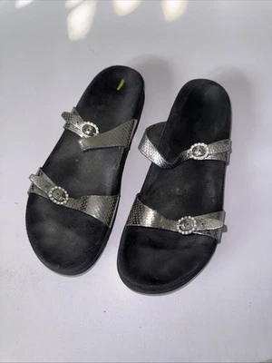 Босоножки Mephisto женские размер 8,5 черные и серебристые Caoutchouc легкие повседневные с 2 ремешками - Изображение 1 из 4