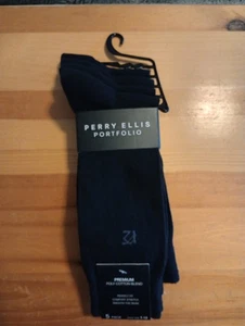 Perry Ellis Portfolio Men’s Dress Socks Poly Cotton Blend Black 4 Pairs *read* - Picture 1 of 3
