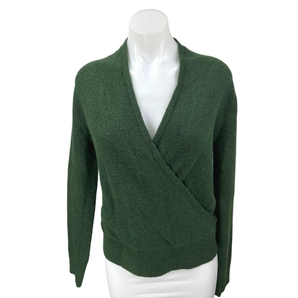 Suéter Top Banana Republic Verde Lana Tejido Manga Larga Imitación Envoltura Cuello en V Talla S Foto 1 de 4