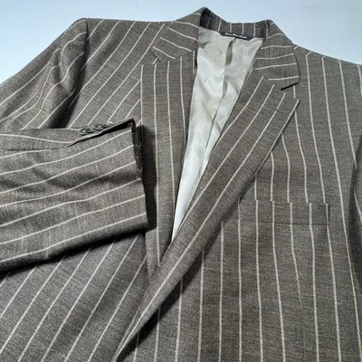 Blazer Patrick James Reserve 46L Lana Seda Lino Marrón Rayas Hecho en Canadá Foto 1 de 4