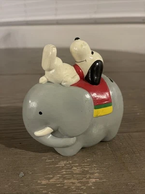 Vintage Peanuts Snoopy Sitting On Elephant Bank Rare 1966 Collectible Figurine - Image 1 of 4