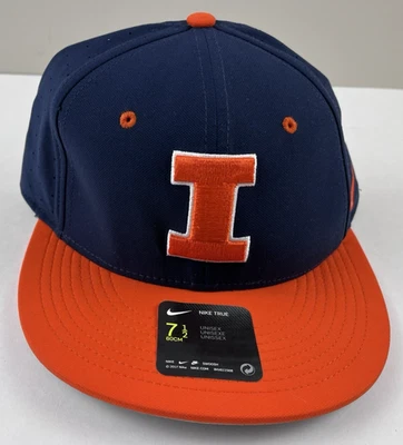 Nike True Dry Fit Illinois Fitted Navy/Orange Cap Hat Size 7 1/2 New - Image 1 of 4