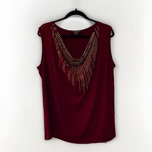 August Silk 2X Red Knit Sleeveless Top Blouse Draped Embellished Career Office  - Picture 1 of 10