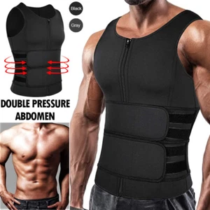 Canotta canottiera uomo neoprene sauna cerniera allenamento vita rifinitore body shaper 2 cinture - Foto 1 di 17