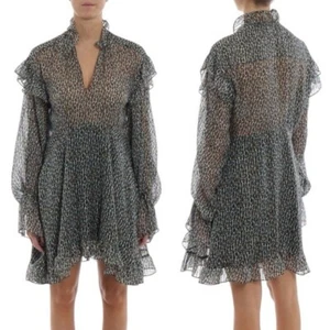 Philosophy di Lorenzo Sz 2 Serafini Silk Blend Leopard Print Mini Dress in Grey - Picture 1 of 15