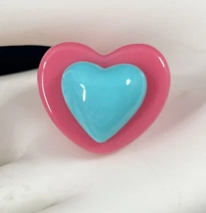 Chunky Lucite Heart Ring Pink Blue Size 10 Statement Retro Cute Kawaii Runway - Picture 1 of 9