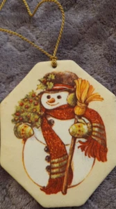 Avon Vintage Fabric Christmas Holiday Snowman Double Side Design Ornament 4.25" - Picture 1 of 4
