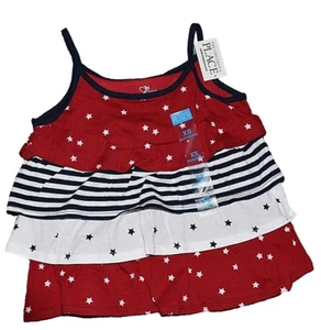 8R NWT 7/8 The Children's Place Tiered Ruffled American Flag Patriotic Tank Top - Picture 1 of 3