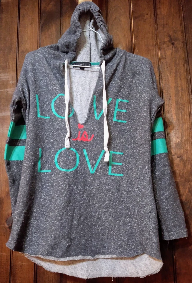 Sudadera con capucha para mujer Derek Heart gris Love Is Love talla pequeña Foto 1 de 1