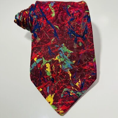 "Corbata de seda brillante roja Papillon con diseño multicolor 60x3,75""" Foto 1 de 4