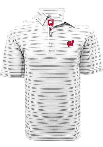 Wisconsin Badgers Mens Small Deion Banner Stripe Short Sleeve Polo White Black Cover