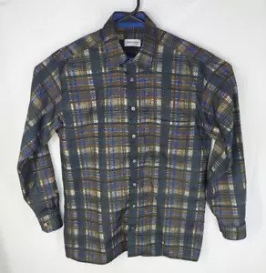 Georg Roth of Germany Mens Medium Green Geometric Plaid Long Sleeve Button Up - Picture 1 of 6