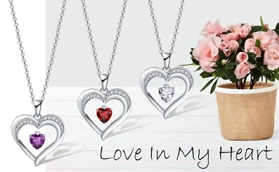 Women Necklace 18k Platinum Filled CZ Crystal Double Heart Pendant Jewelry  - Image 1 of 3