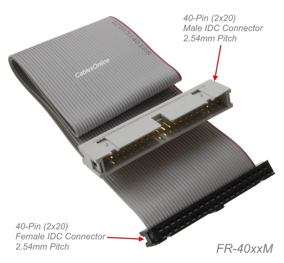 40-Pin (2x20) 2.54mm-Pitch Male/Female 40-wire IDC Flat Ribbon Extension - Image 1 of 1