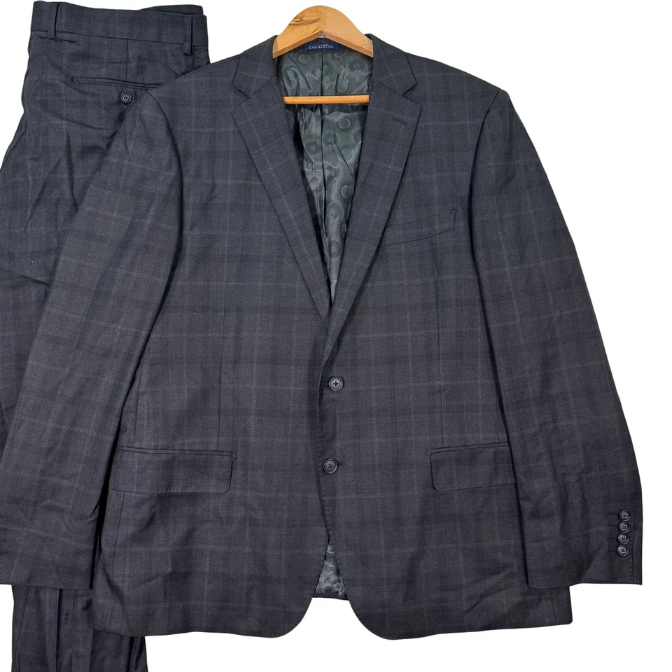 CANALETTO Vitale Barberis Hombres 46R Gris Traje de Lana a Cuadros Chaqueta Pantalones 38x31 Italia Foto 1 de 4