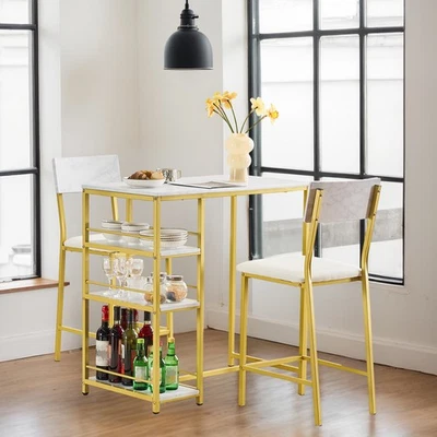 Juego de mesa de comedor para 2 con 3 estantes de almacenamiento grandes para apartamento de espacio pequeño Foto 1 de 4