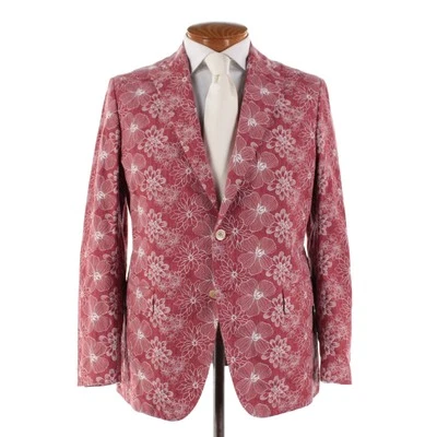 Abrigo Deportivo Belvest Nuevo con Etiquetas Algodón Talla 52R (42R EE. UU.) Rojo con Blanco Bordado Floral Foto 1 de 4