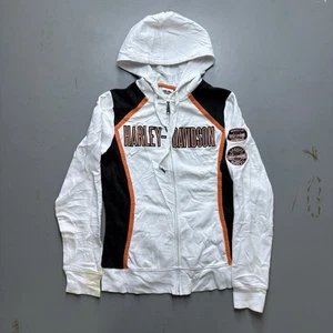 Harley Davidson White Full Zip Hooded Jacket Womens Sz M - Picture 1 of 8