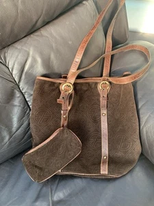 Francesco Biasia Chocolate Brown Suede & Leather Shoulder Bag Bucket Tote Bag - Picture 1 of 12