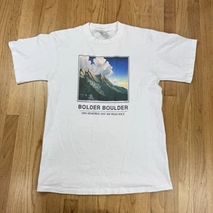 T-shirt vintage Nike Bolder Boulder uomo XL bianca maratona 10K arte corsa anni 90 93 - Foto 1 di 11