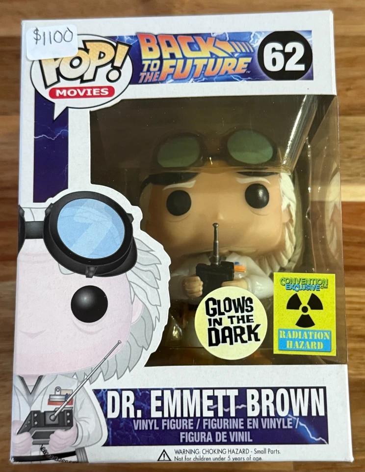 Funko Pop 埃米特·布朗博士回到未来发光独家 #62 罕见 — 第 1/4 张图片