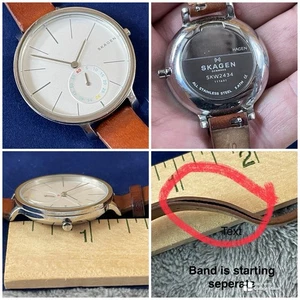 Skagen SKW2434 Silver Dial Brown Leather strap Quartz Women's( Parts/repair ) - Picture 1 of 12