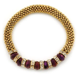 Gold Plated Snowflake Rings with Purple Crystal Beads Flex Bracelet - 17cm L - Picture 1 of 4