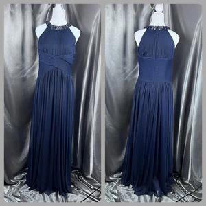 Alex Evenings Embellished Neck Gown 10 Navy Blue Chiffon Asymmetrical Sleeveless - Picture 1 of 19